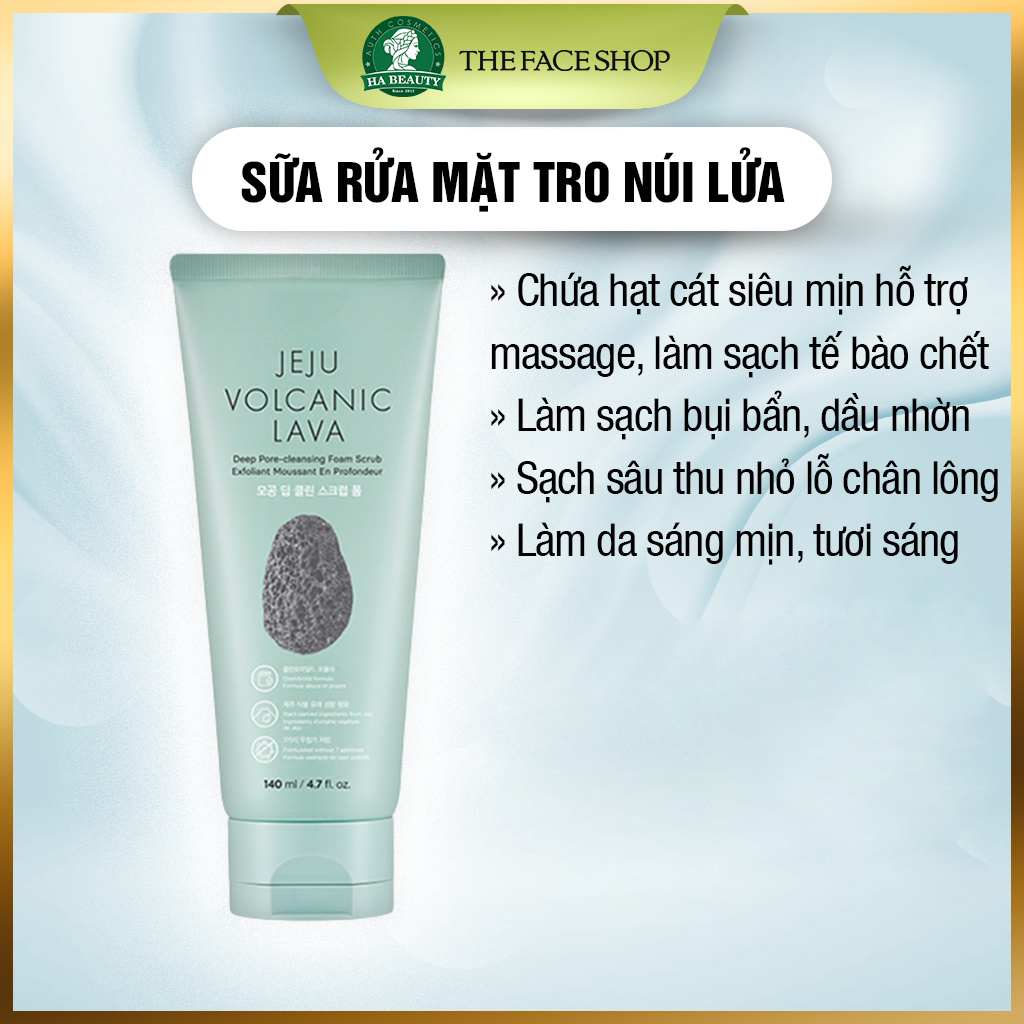 Sữa Rửa Mặt Hạt Siêu Mịn Thanh Lọc Lỗ Chân Lông THEFACESHOP JEJU VOLCANIC LAVA DEEP PORE CLEANSING FOAM SCRUB 140ml