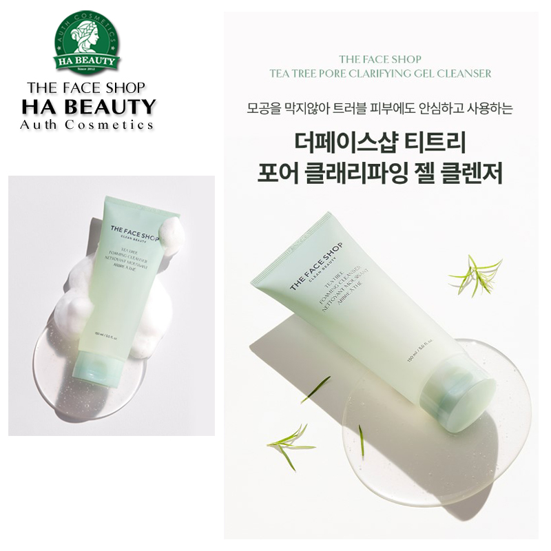 Sữa rửa mặt sạch sâu Bã nhờn se min lỗ chân lông The Face Shop Clean Beauty Tea Tree Pore Clarifying Gel Cleanser 150ml