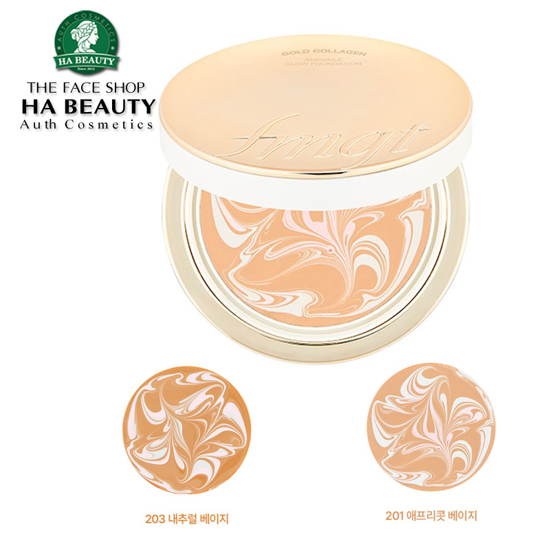 Kem nền trang điểm dạng nén The Face Shop chống nắng fmgt Gold Collagen Ampoule Glow Foundation 10g SPF50+PA+++