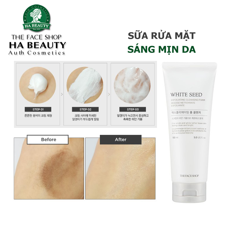 Sữa rửa mặt trắng da The Face Shop Hàn Quốc White Seed Exfoliating Foam Cleanser 150ml dưỡng cấp ẩm sạch sâu