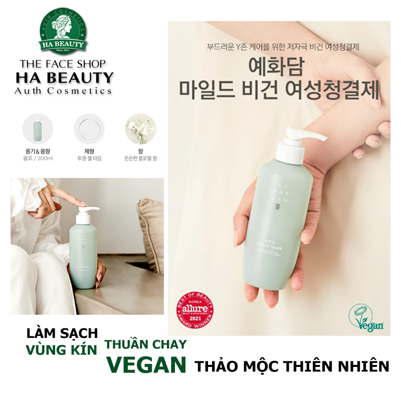 Dung dịch vệ sinh phụ nữ dưỡng bikini hồng khít thơm nhẹ nhàng dễ chịu The Face Shop Yehwadam Mild Vegan Intimate Wash 200ml