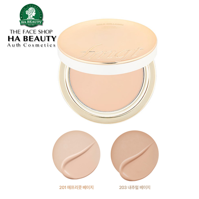 Phấn nền dạng kem The Face Shop dưỡng da chống lão hóa chống nắng fmgt Gold Collagen Ampoule Cover Cake SPF50 PA+++