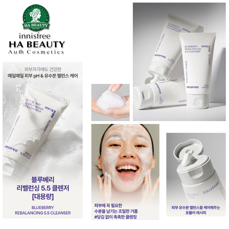 Sữa rửa mặt innisfree Blueberry Rebalancing 5.5 Cleanser 100ml dịu nhẹ cân bằng giữ ẩm sáng khỏe săn chắc da