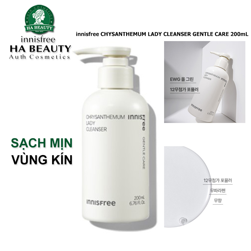 Dung dịch vệ sinh phụ nữ Sạch mịn Sáng khỏe Bikini innisfree CHYSANTHEMUM LADY CLEANSER GENTLE CARE 200mL Hàn Quốc