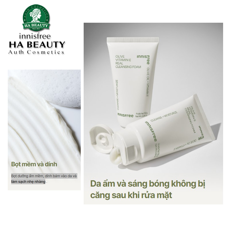 Sữa rửa mặt dưỡng ẩm sâu ô liu innisfree Olive Real Cleansing Foam 150g cho da khô sạch sâu lỗ chân lông