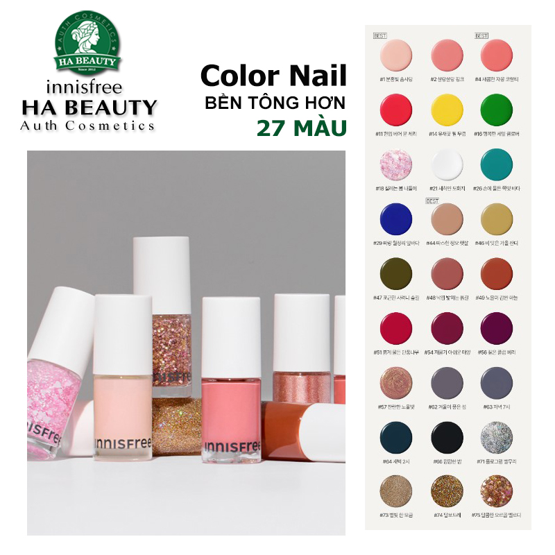 Sơn móng tay bền màu sống động tươi sáng có thành phần chăm sóc móng innisfree Real Color Nail 6ml