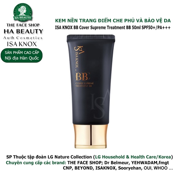 Kem nền trang điêm Cao cấp Che phủ và Bảo vệ da tuyệt vời ISA Knox BB Cover Supreme Treatment BB 50ml SPF50+/PA+++