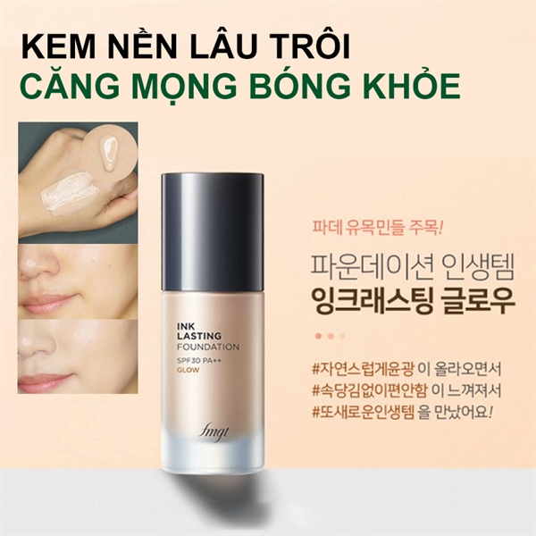 Kem nền trang điểm hiệu ứng căng bóng lâu trôi The Face Shop Ink Lasting Foundation Glow SPF30 PA++ 30ml