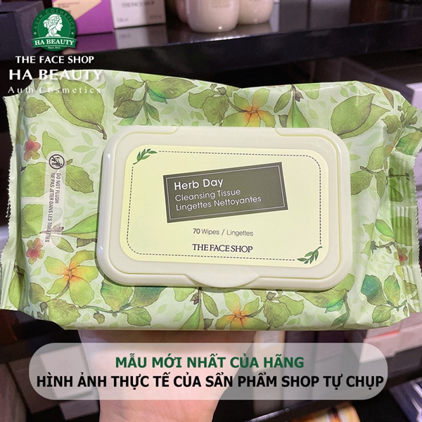 Khăn giấy tẩy trang Herb Day Cleansing Tissue 70 Wipes TFS