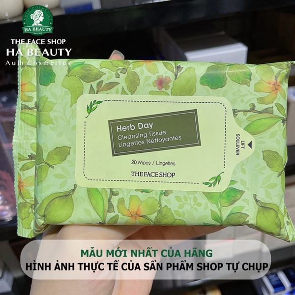 Khăn giấy tẩy trang Herb Day Cleansing Tissue 20 Wipes TFS