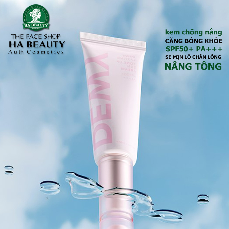 Kem chống nắng Nâng tông Căng bóng khỏe da Lâu trôi THE FACE SHOP Dewy Lasting Tone Up Sun Cream SPF50+ PA+++ 35ml