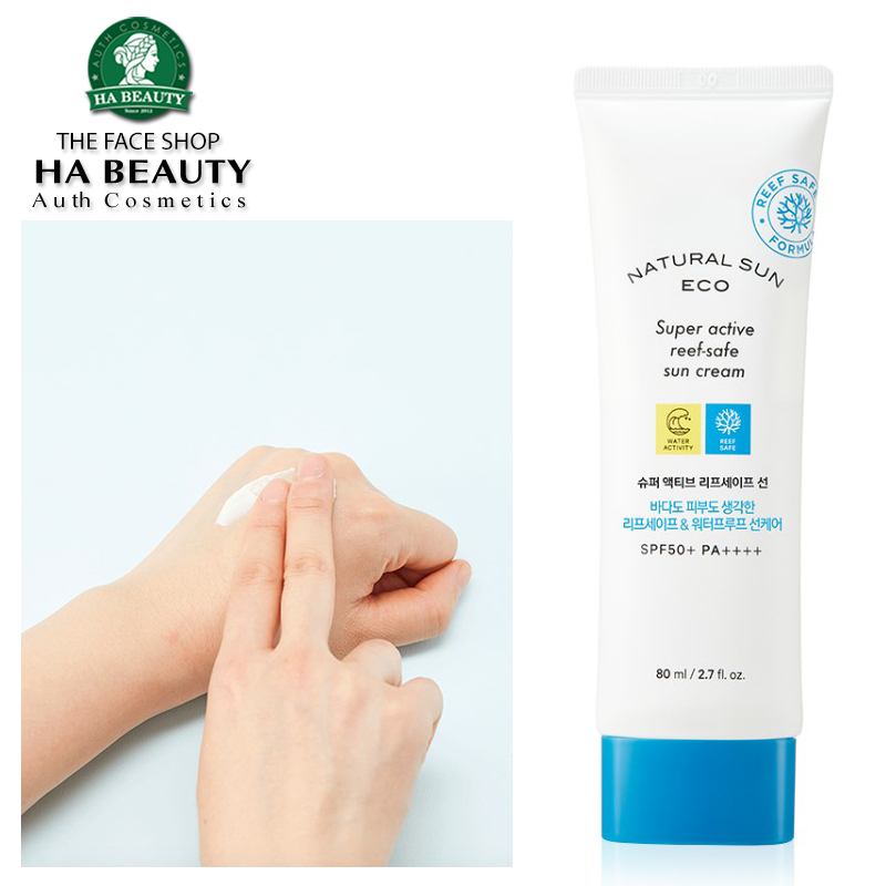 Kem Chống Nắng Bảo Vệ Da Toàn Diện THE FACE SHOP Natural Sun Eco Super Active Reef-Safe Sun Cream SPF50+PA++++ 80ml