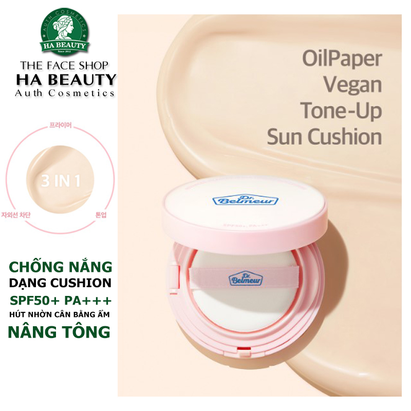 Cushion chống nắng thuần chay hút nhờn The Face Shop Dr Belmeur Advanced Oil Paper Vegan Tone Up Sun Cushion SPF50+PA+++