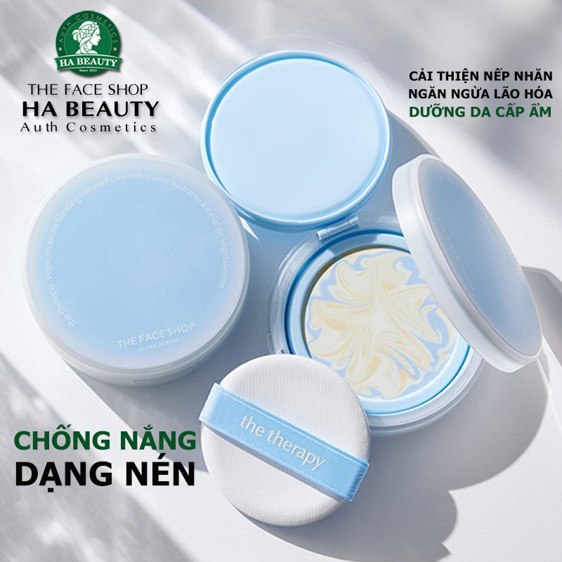 (1+1)Kem chống nắng dạng nén Chống lão hóa THE FACE SHOP The Therapy Vegan Moisture Blending Sun Pact Refill Set SPF50+PA++++