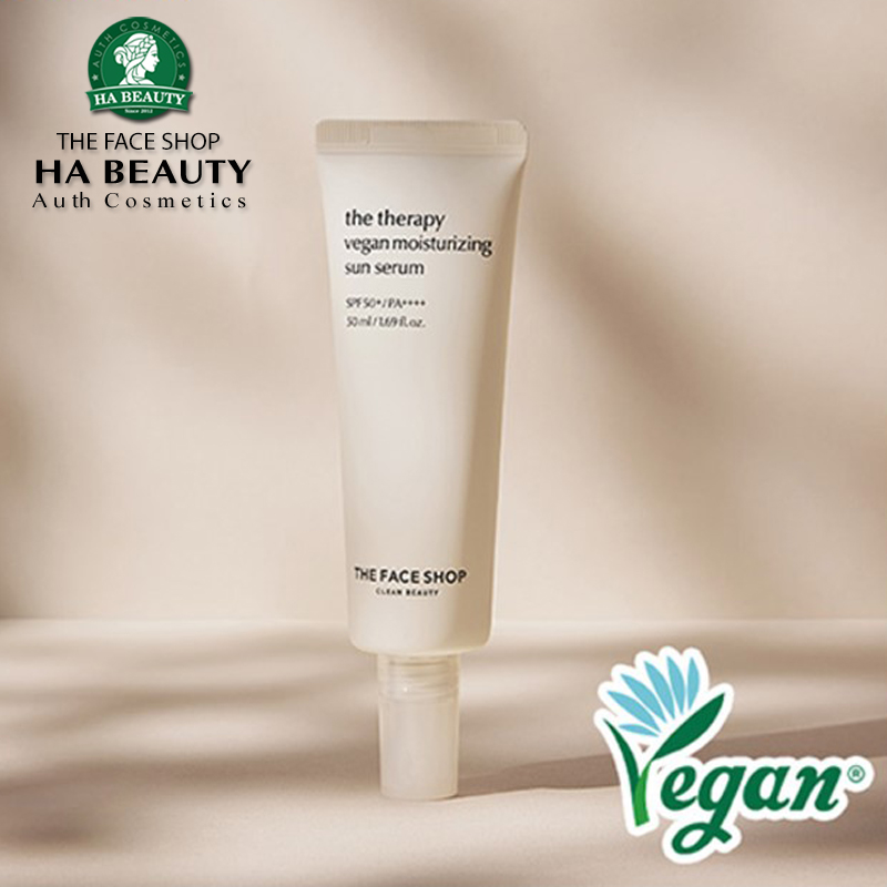 Kem chống nắng thuần chay chống lão hóa The Face Shop Clean Beauty The Therapy Vegan Moisturizing Sun Serum SPF50+PA++++