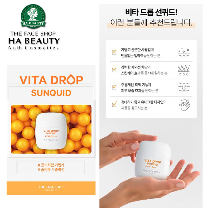 Sữa chống nắng dưỡng Sáng mịn khỏe mạnh làn da The Face Shop VITA DROP SUNQUID SPF50+ PA++++ 50ml Hàn Quốc