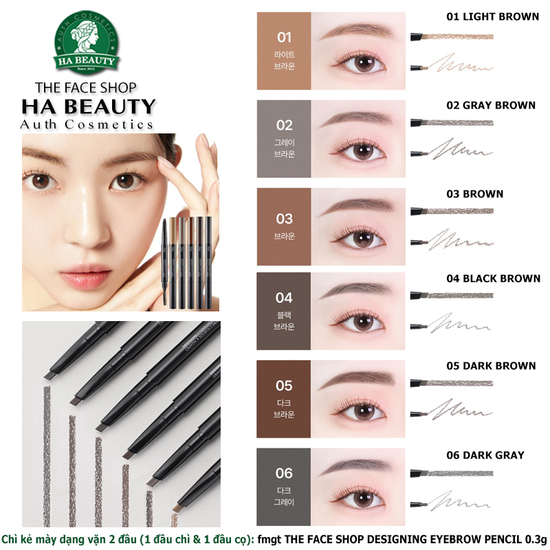 Chì kẻ mày trang điểm chân mày lông mày The Face Shop fmgt Designing Eyebrow Pencil 0.25g