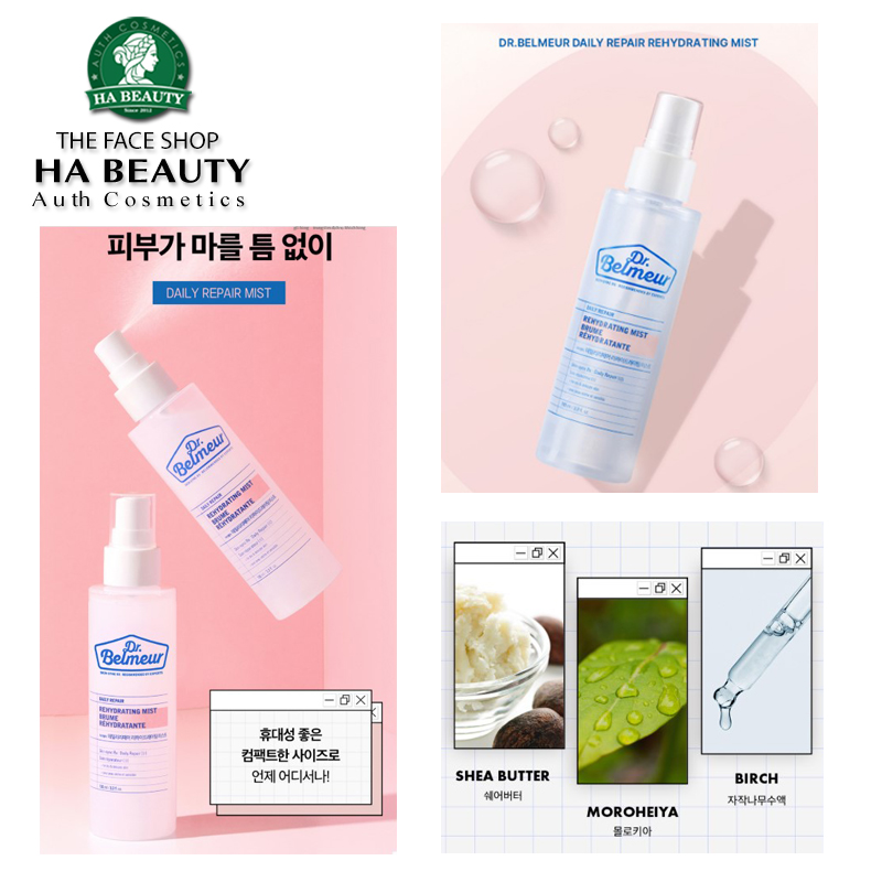 Xịt khoáng dưỡng ẩm phục hồi da mặt cấp ẩm Hàn Quốc The Face Shop Dr Belmeur Daily Repair Rehydrating Mist 100ml