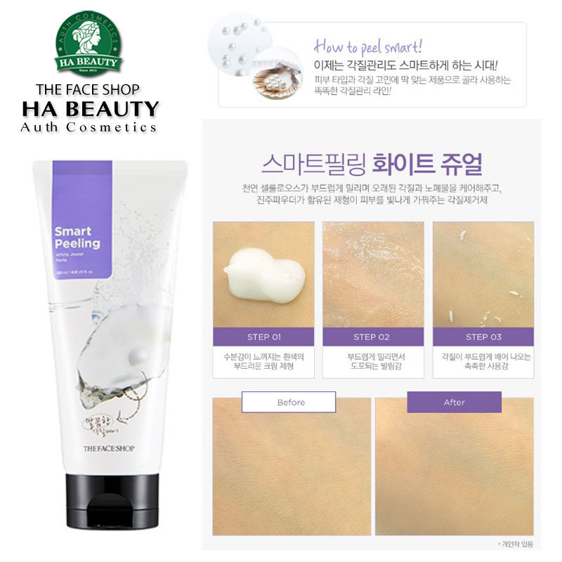 Tẩy tế bào chết mặt Trắng da The Face Shop ngọc trai Hàn Quốc Smart Peeling White Jewel 120ml