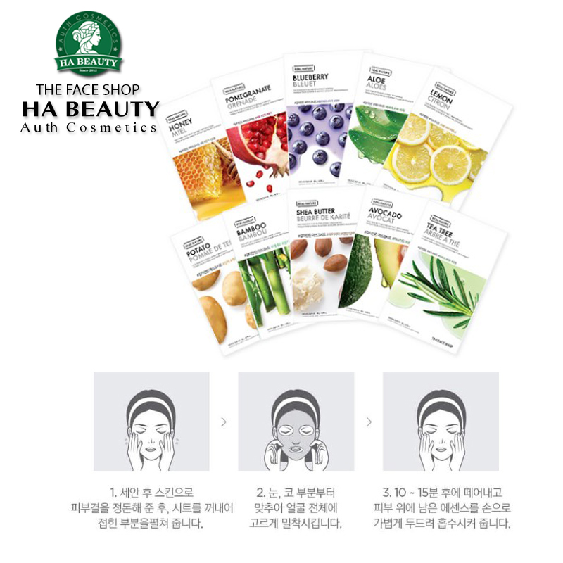 Mặt nạ giấy The Face Shop dưỡng ẩm trắng da cấp ẩm tốt Hàn Quốc Real Nature Face Mask 20g