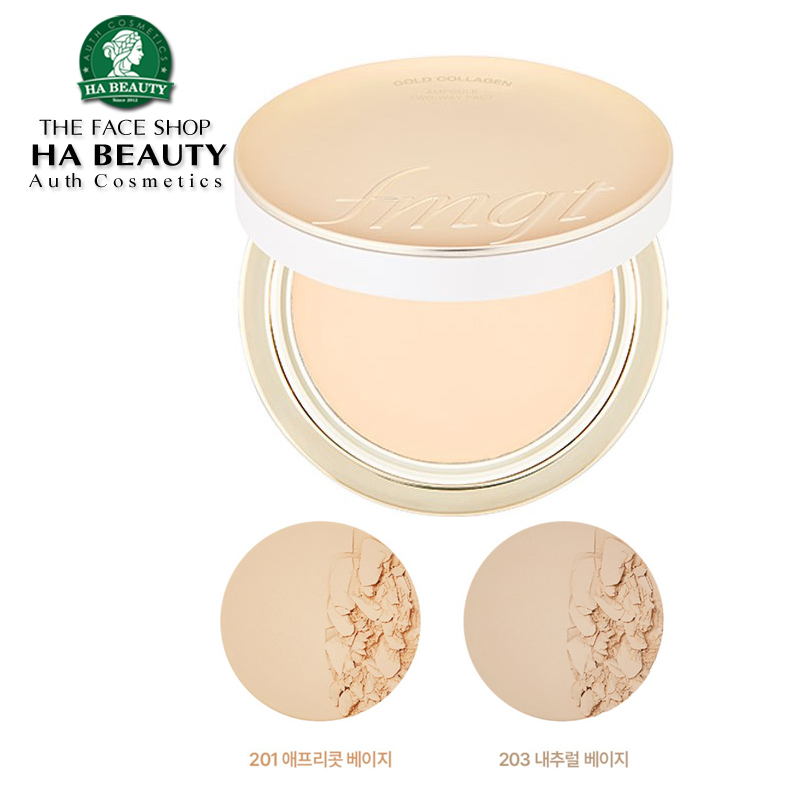 Phấn phủ trang điểm The Face Shop dưỡng da chống nắng fmgt Gold Collagen Ampoule Two Way Pact 9.5g SPF40 PA++