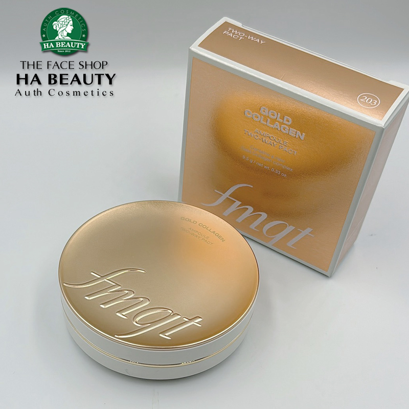 Phấn phủ trang điểm The Face Shop dưỡng da chống nắng fmgt Gold Collagen Ampoule Two Way Pact 9.5g SPF40 PA++