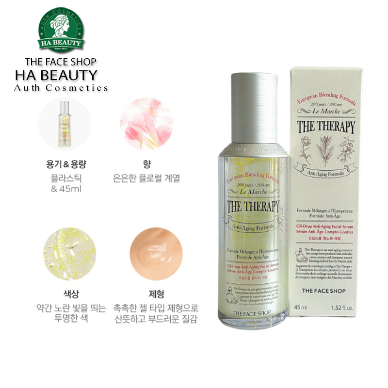 Serum dưỡng ẩm chống lão hóa dưỡng da trẻ hóa da nếp nhăn The Face Shop The Therapy Oil-Drop Anti-Aging Facial Serum 45ml