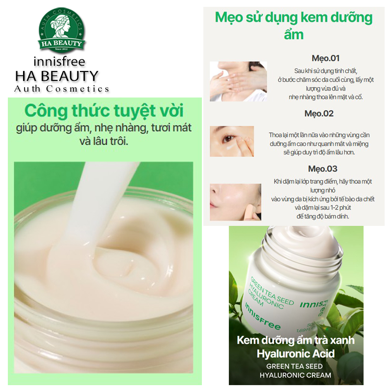 Kem dưỡng ẩm trà xanh chống lão hóa innisfree Green Tea Seed Hyaluronic Cream 50ml